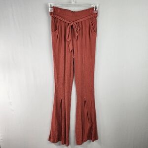 Rewash Pants Pull On Bell Bottom With Front Slits Dark Blush Color Sz M